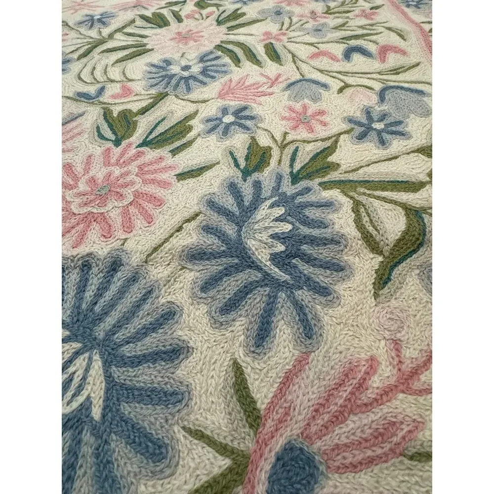 Chain Stitch Rug, Handmade in India, 3’ x 5’ Floral Pattern - Very Unique!